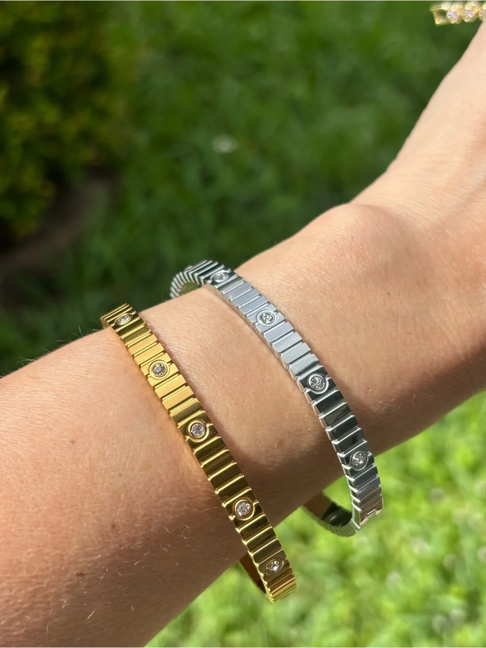 Elegant Gold and Silver Crystal-Accent Bangle Bracelets - Women Jewelry